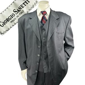 Giorgio Sanetti Suit Men 3pc Super 100s  Striped Di Bella Pure Wool 50R 42x27.5
